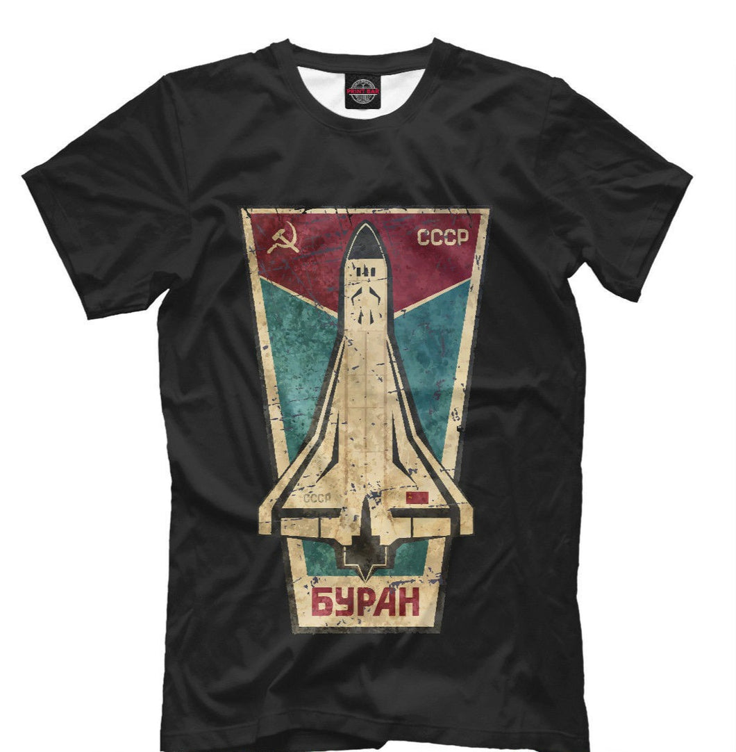 Buran Russian Space Shuttle Tee Shirt Cccp Gagarin Hd Printed Rocket Sleeves Boy Cotton Men T Shirt 016136